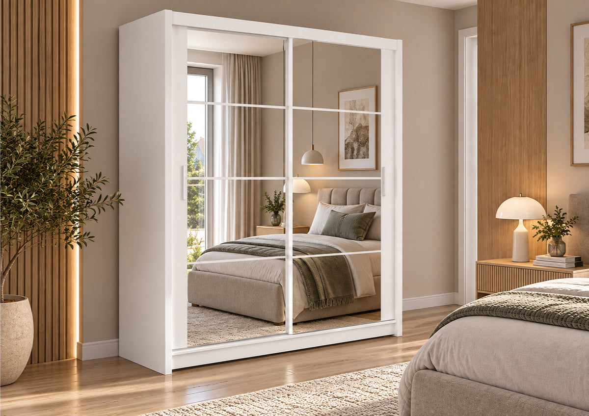 Dakota Mirrored Sliding Door Wardrobe 160cm (DAKOTA-160) in White Matt