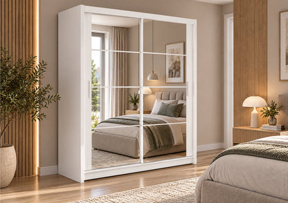 Dakota Mirrored Sliding Door Wardrobe 160cm (DAKOTA-160) in White Matt
