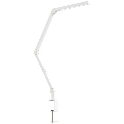 مصباح مكتب LED من HOMCOM، مصباح مكتب قابل للتعتيم بذراع متأرجح ومشبك، مصباح طاولة قابل للتعديل ومريح للعين مع وضعين للألوان و 5 مستويات سطوع للدراسة، الرسم، المكتب، المهندس المعماري، المهام، أبيض