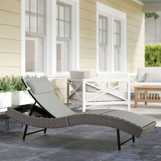 Outsunny Rattan Sun Lounger in Light Grey