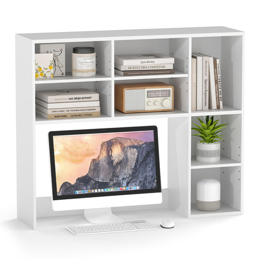 Desktop Bookshelf with 3 Adjustable Shelves and Open Compartment-White