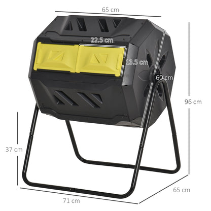 Outsunny 160L 360 Rotating Dual Chamber Composter - Yellow