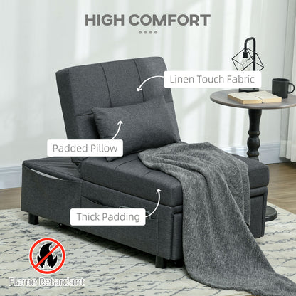 HOMCOM Convertible Chair Bed with Padding Seat in Grey