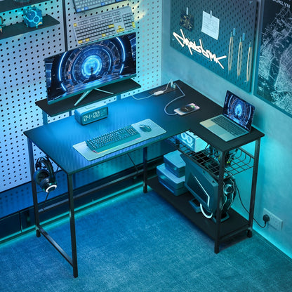 HOMCOM 114.5 cm L-Shaped Gaming Desk in Black
