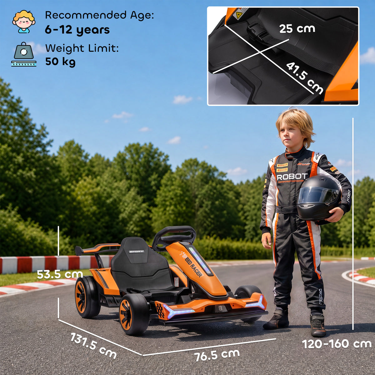 AIYAPLAY 24V Electric Go Kart in Orange