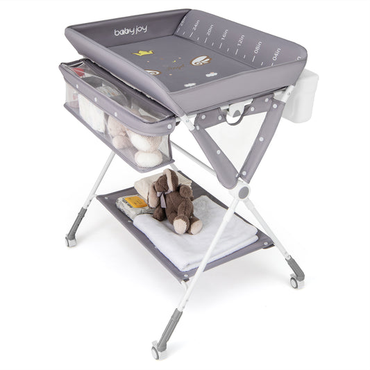 Diaper Changing Station with adjustable level and 4 universal wheels in grey