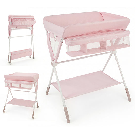 Diaper Changing Station with 3 position adjustable level and 4 universal wheels in pink