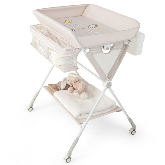 Diaper Changing Station with a storage shelf and side pockets on a white background