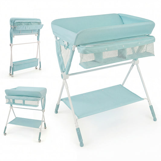 Diaper Changing Station with adjustable level and wheels in green