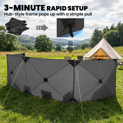 Outsunny Camping Windbreak Pop Up Windbreaker Blocker with Ropes Pegs for Beach Caravan Outdoor 480 x 120 cm