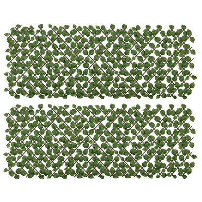 Outsunny Set of 2 Expandable Artificial Trellis Hedges - Realistic Leaf Privacy Screen, 2 x 1 m