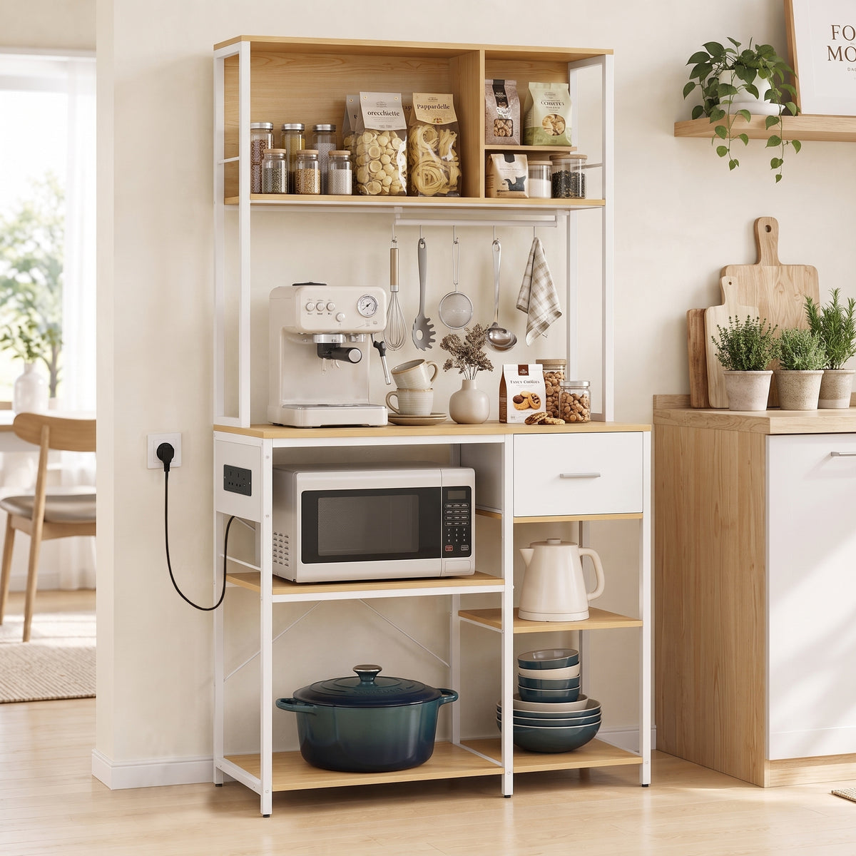 HOMCOM Kitchen Storage Rack with Power Outlet