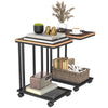 HOMCOM C Shaped Side Table Set of 2 with Wheels, Mobile End Table, Laptop Stand with Metal Frame and Storage Shelf, Rustic Brown