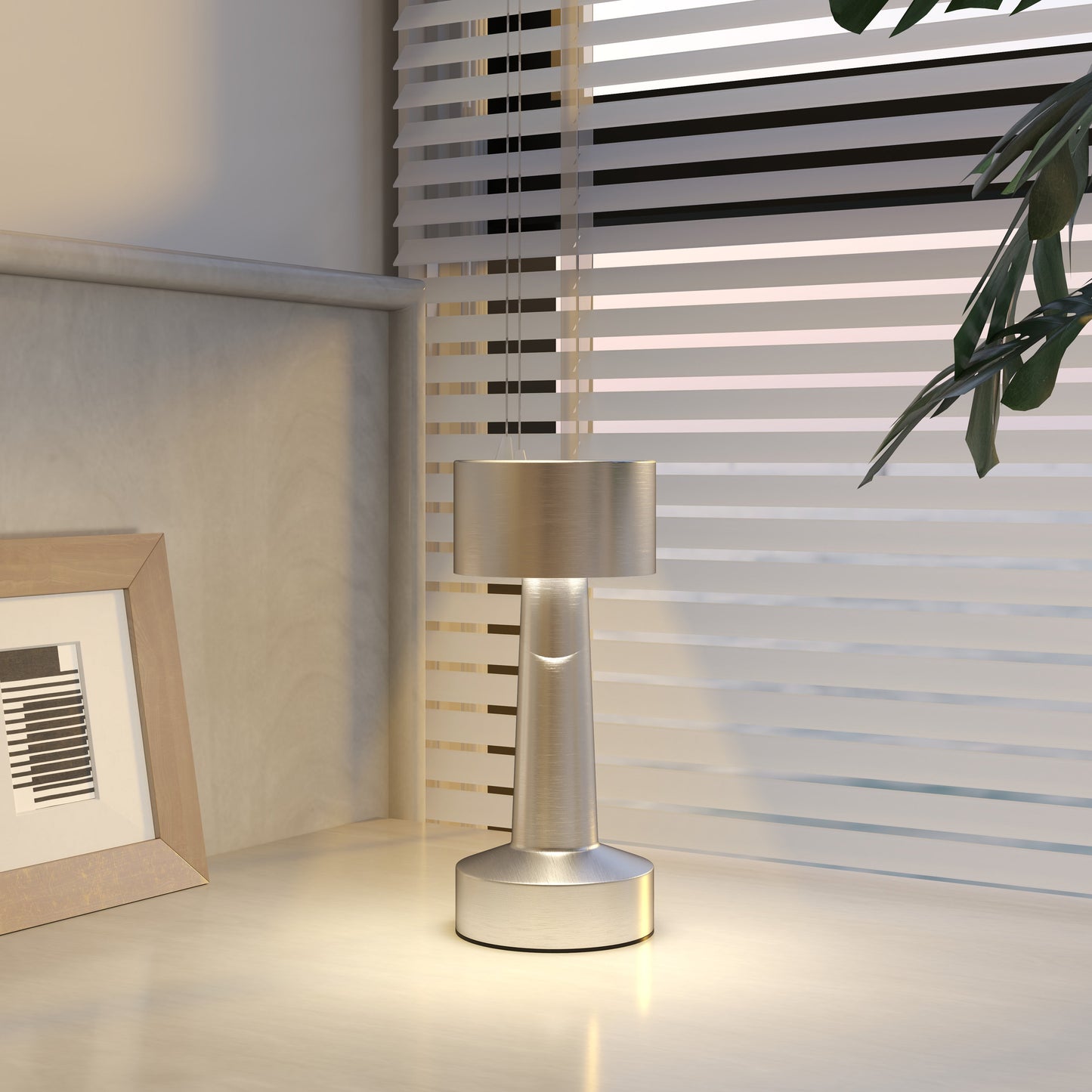 مصباح طاولة HOMCOM لاسلكي، مصباح مكتبي LED يعمل باللمس مع بطارية قابلة لإعادة الشحن، 3 ألوان، لغرفة النوم وغرفة المعيشة، فضي