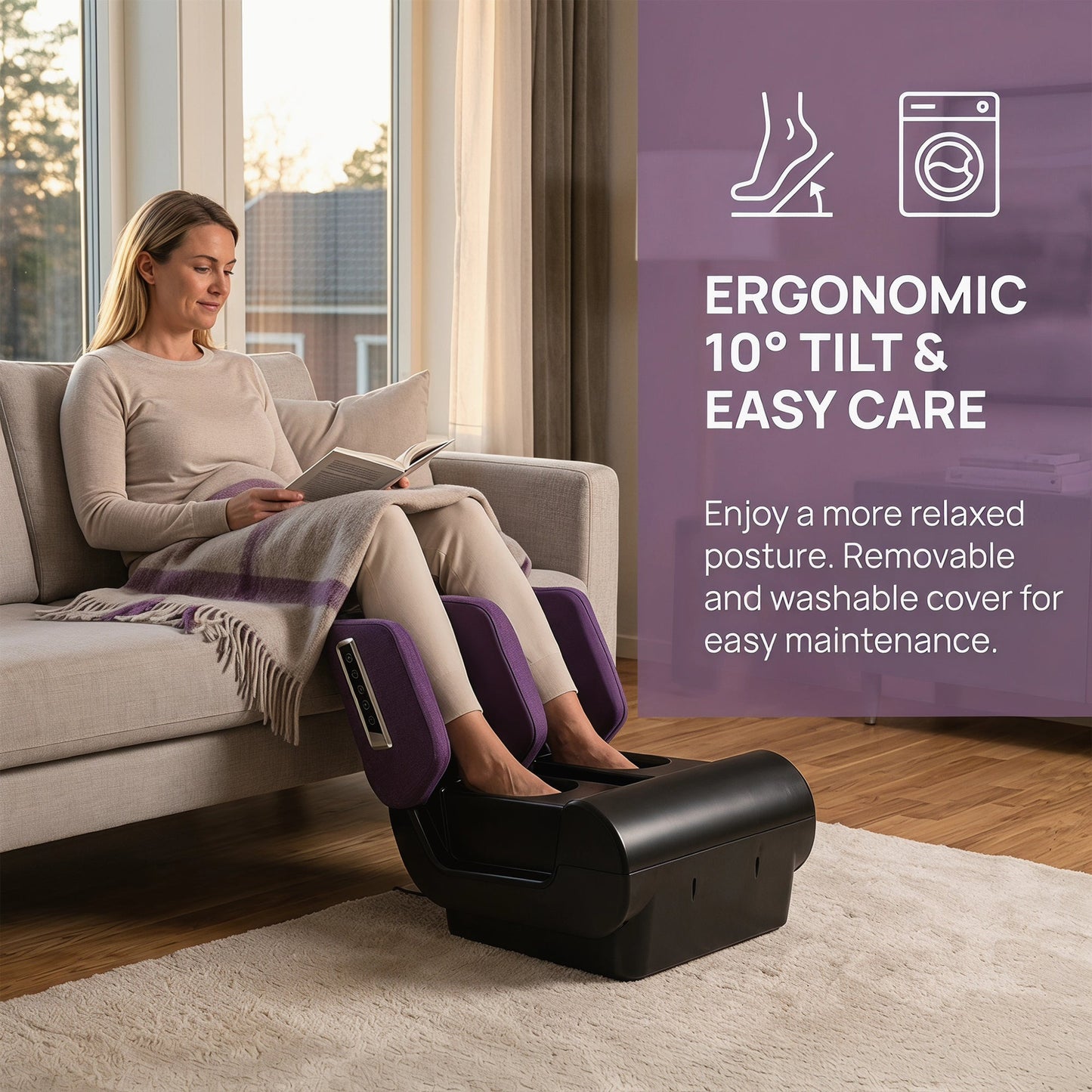 HOMCOM 2 in 1 Foot and Calf Massager with Heat, Air Compression, Timer, 3 Modes & Intensities, Purple and Black
