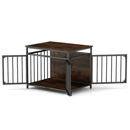 Dog Crate with Three Doors shown with all metal doors open on a white background