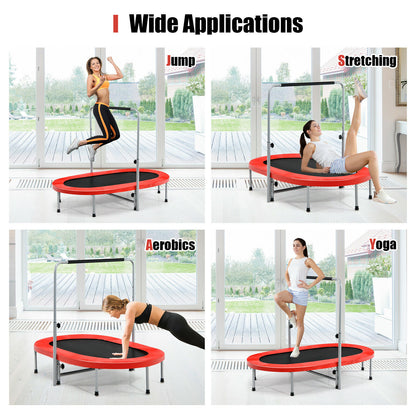 The fitness trampoline being used for four different types of exercise routines