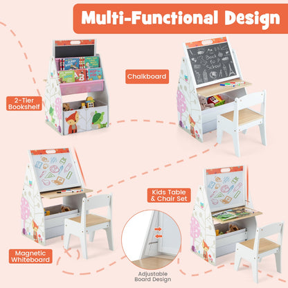 The kids art easel showing the multi-functional design and adjustable board