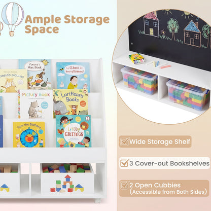 The kids storage bookshelf with ample storage space and open cubbies