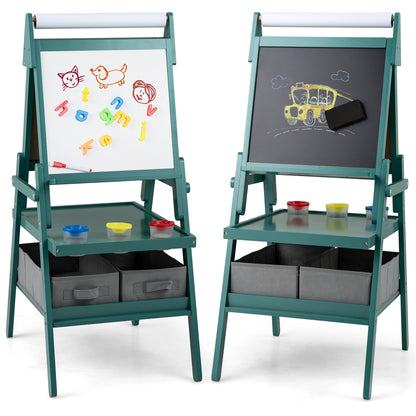 Double-sided Kids Easel with Magnetic Whiteboard and Chalkboard shown from both sides