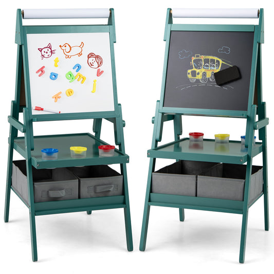 Double-sided Kids Easel with Magnetic Whiteboard and Chalkboard shown from both sides