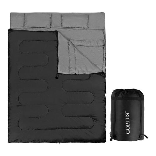 Double Sleeping Bag Extra Large Waterproof with Carrying Bag in black with grey lining