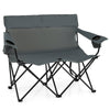 Double Camping Chair with Cup Holders and Carrying Bag-Grey