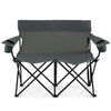 Double Camping Chair with Cup Holders and Carrying Bag-Grey