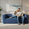 Double Inflatable Couch Portable Blow Up Sofa with Detachable Cover-Blue