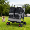 Double Pet Stroller Foldable Twin Dog Walk Jogger with 2-seater Carrier-Grey