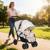 Double Pushchair with Adjustable Backrest and Sunshade-Beige