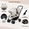 Double Pushchair with Adjustable Backrest and Sunshade-Beige