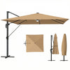 Outsunny 3 x 3 m Garden Cantilever Parasol with Light, Umbrella with Wind Protection, 360Â° Rotation, Khaki