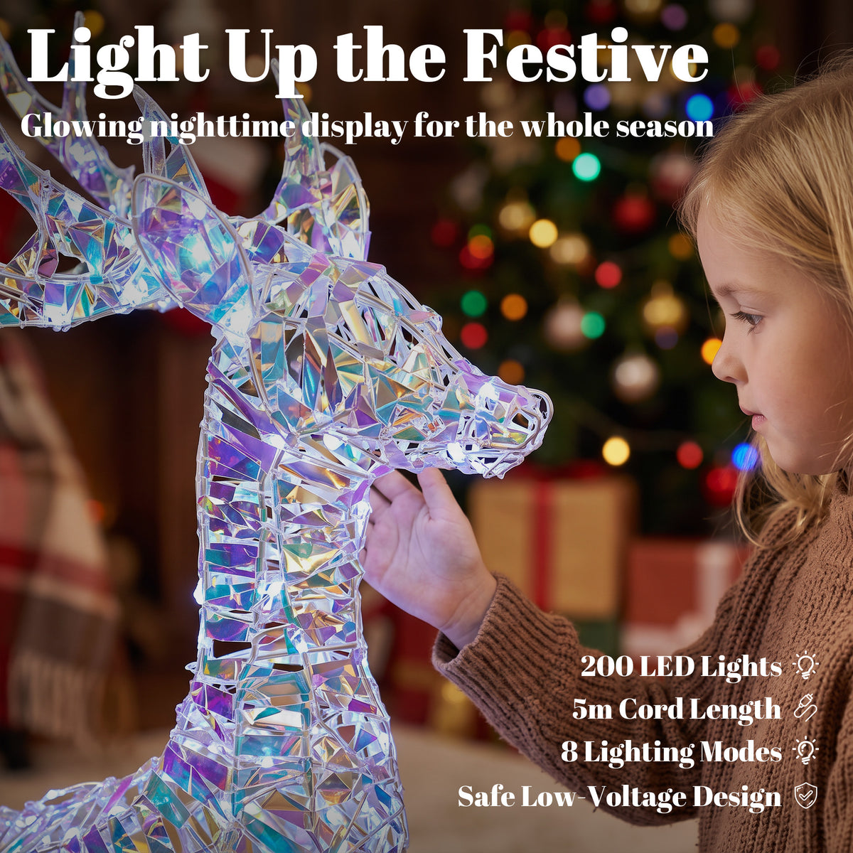 Outsunny 3-Piece Lighted Reindeer Family Set in Silver