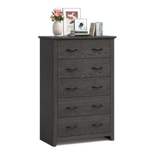 Dresser Vertical Chest of Drawers with 5 Pull-out Drawers in dark grey wood effect finish