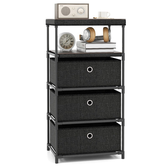 Dresser with 3 Drawers with Wood Top and Metal Frame-Black, shown freestanding against a white background