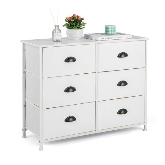 Dresser with 6 Foldable Fabric Drawers Living Room Bedroom in white with black handles