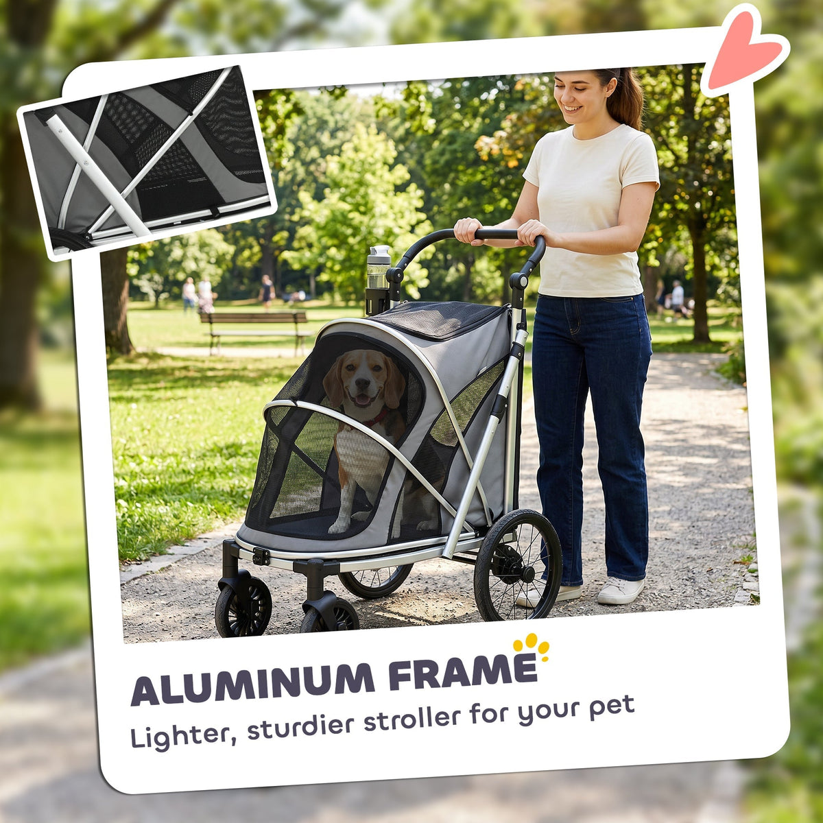 PawHut Dog Stroller, Easy Folding Pet Stroller for Small and Medium Dogs with Shock Absorption, Maximum Load 20 kg, Grey