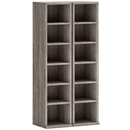 HOMCOM Set of 2 CD Media Display Shelf Unit Tower Rack with Adjustable Shelves, Distressed Grey