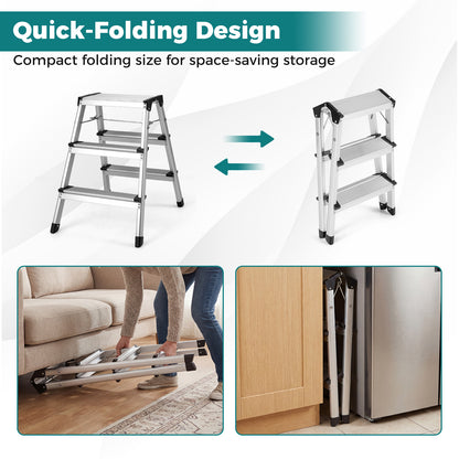 Demonstration of the quick-folding design of the silver step stool