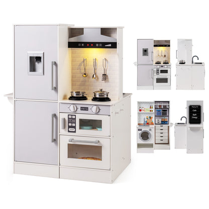 Dual-Sided Kids Play Kitchen with a fridge, oven, hob and sink