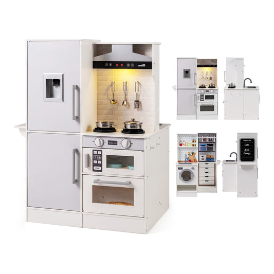 Dual-Sided Kids Play Kitchen with a fridge, oven, hob and sink