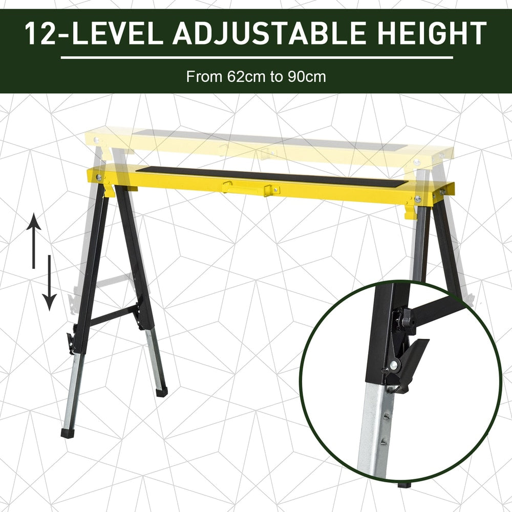 Adjustable height trestle stands with height range indicated