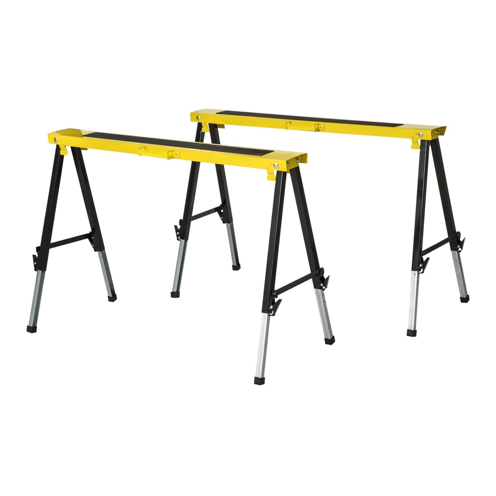 DURHAND 2PCS Saw Horse Twin Pack, two yellow and black metal trestle stands