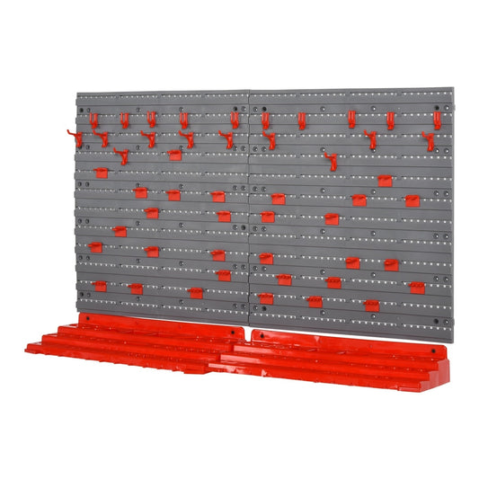 DURHAND 54 Pcs On-Wall Tool Equipment Holding Pegboard Home DIY Garage Organiser with red hooks