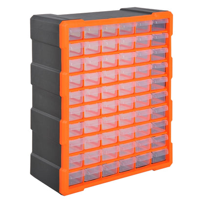 DURHAND 60 Drawers Parts Organiser Wall Mount Storage Cabinet with clear orange drawers