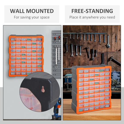 The parts organiser cabinet shown wall mounted and free-standing