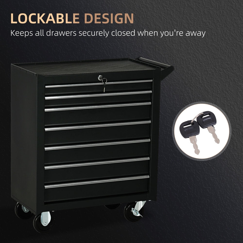 The lockable design of the tool cabinet is shown with two keys in the lock