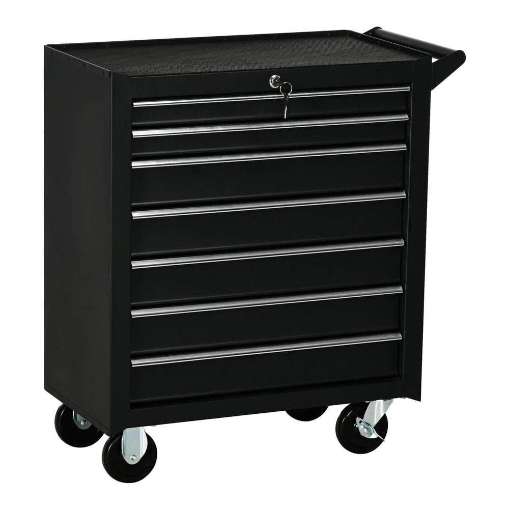 DURHAND 7-Drawer Tool Box on Wheels, a matte black tool cabinet with a handle and wheels