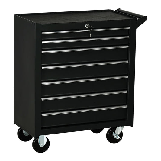 DURHAND 7-Drawer Tool Box on Wheels, a matte black tool cabinet with a handle and wheels